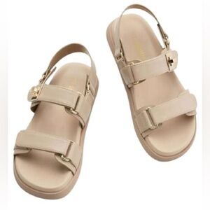 Dream Pairs Beige Double Strap Buckle Platform Slingback Sandals